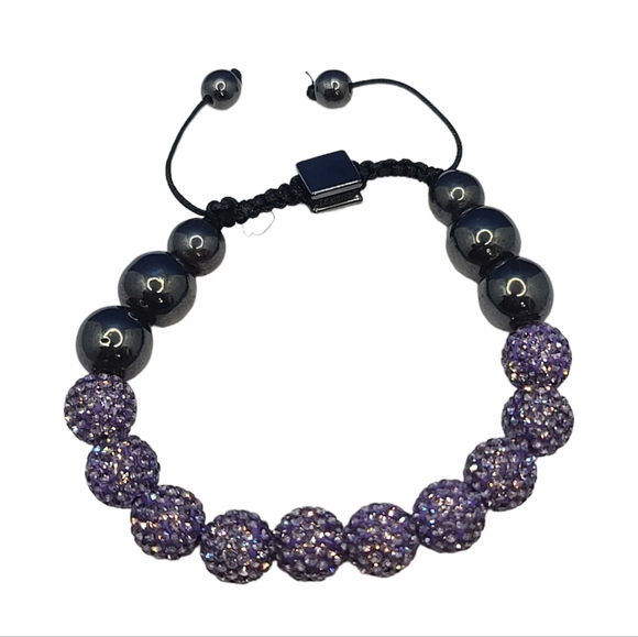 NEW Hematite & Amethyst Australian Crystal Shamballa Adjustable Beaded Bracelet - Picture 11 of 12